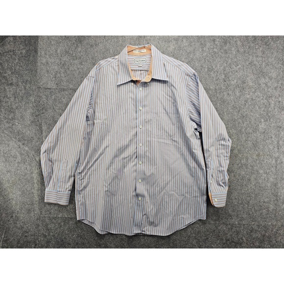 Paul Fredrick Other - Paul Fredrick Mens Blue Orange Striped Non-Iron Cotton Dress Shirt 17.5-35